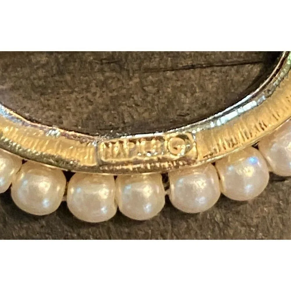 Vintage Napier Gold Tone Pearl Signed Oval Brooch Pin